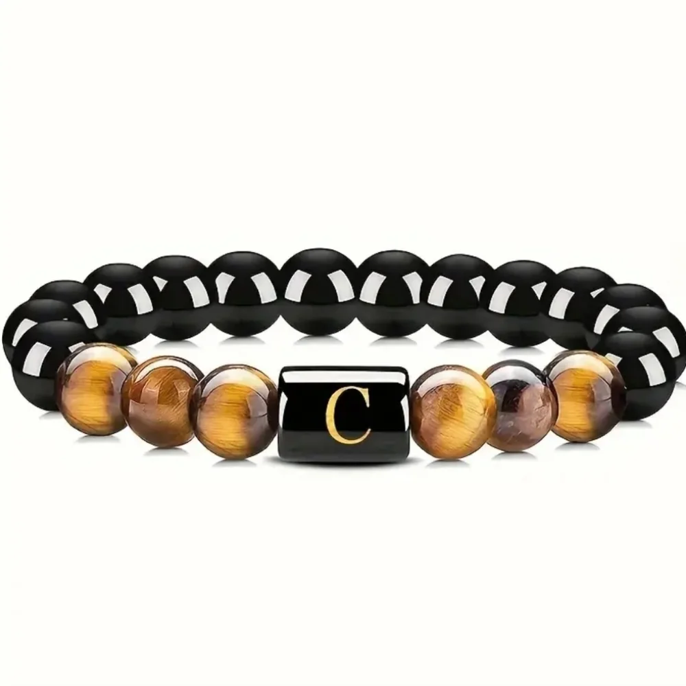 Men's tiger eye Initial Bead Bracelet